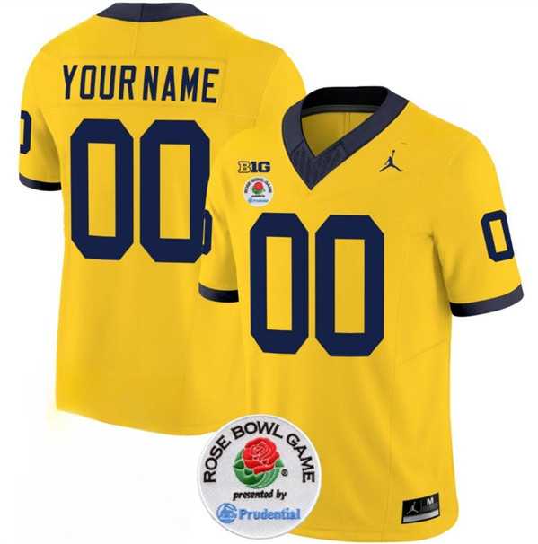 Mens Michigan Wolverines ACTIVE PLAYER Custom 2023 F.U.S.E. Yellow Rose Bowl Patch Stitched Jersey->->Custom Jersey